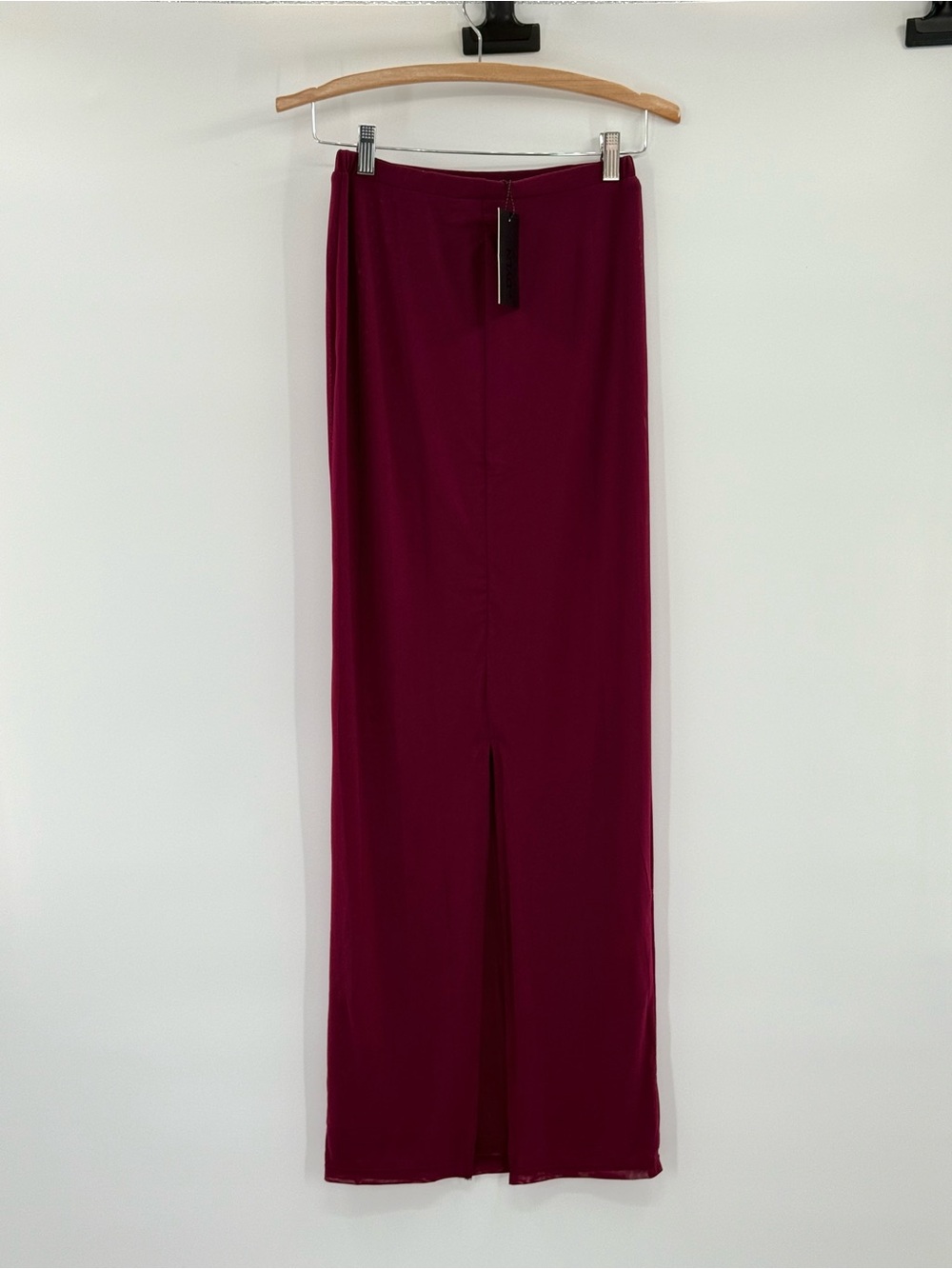 by.DYLN Maddox Semi Sheer Mesh Maxi Skirt Plum Burgundy Slit Size Small - Picture 6 of 11